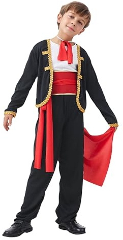 TSSOE Spansk matadorkostym för pojke, 5 delar, traditionell spansk kostym för halloween, rollspel, karneval