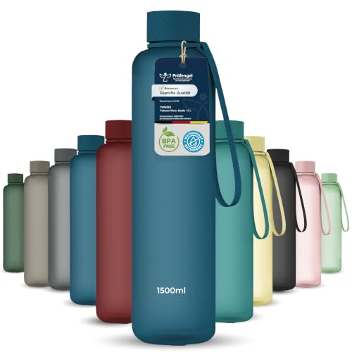 Twinzee Borraccia 1,5 litri - A Prova di Perdite, Senza BPA, Sostenibile - Water Bottle per Scuola e ufficio, Borraccia sportiva - Blu Scuro