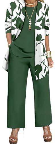 Leisure Wear Sets for Women Uk 3 Piece Outfits Long Sleeve Jacket Vest Top Wide Leg Trousers Co Ord Sets Casual Slim Tracksuit Set Floral Comfy Loungewear Elegant Travel Outfits