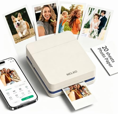 Nelko PP01 Instant Smartphone Photo Printer, Portable Mini Wireless Bluetooth, Sticky Back Photo Prints, Compatible with iOS iPhone & Android Phone Mobile Devices, with Fun Editing App,Creamy White
