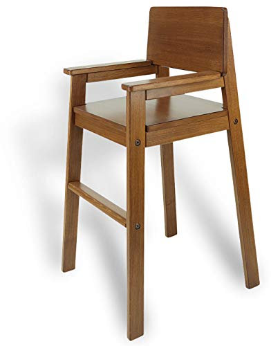 Kinderstuhl Hochstuhl Massivholz Buche Farbe Teak. Modernes Design. Treppenhochstuhl Buche für Esstisch, Kinderhochstuhl für Kinder, stabil & pflegeleicht viele Farben möglich