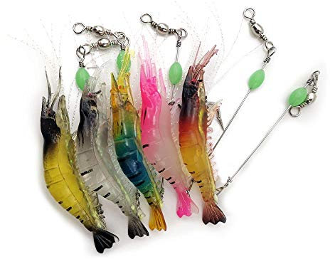 WJUAN 5 Farben Fluoreszenz Garnelen-Angelköder, 3,5 Zoll Gummiköder mit Haken, Simulation Weichen Köder eignet Sich zum Fliegenfischen Barsch Seefisch Raubfisch