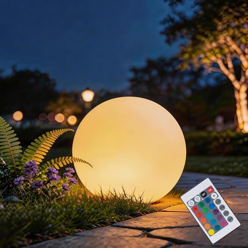 FANOAULEA 8 Inch Ball Light, Outdoor Glow Globe Light with Remote Control, LED Solar Gazing Ball Night Light 16 Modes RGB Color Changing, Waterproof Solar Globe for Garden Yard Pathway Decor
