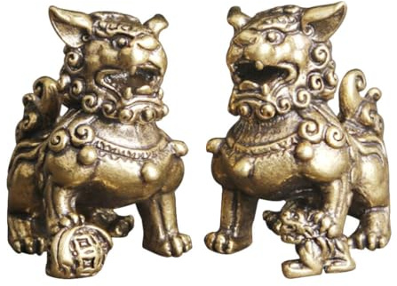 FOMIYES Rame Decor 2 pezzi Fengshui Ottone Coppia di Fu Foo Cani Guardian Leone Statue di inaugurazione della casa Congratulazioni per allontanare l'energia del male lumache Golden Escargot