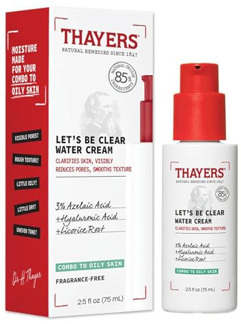 Thayers Let's Be Clear Water Face Cream - Moisturizer with Azelaic Acid and Hyaluronic Acid - Skin Care for Combination to Oily Skin, Dermatologist Tested - 75 ml