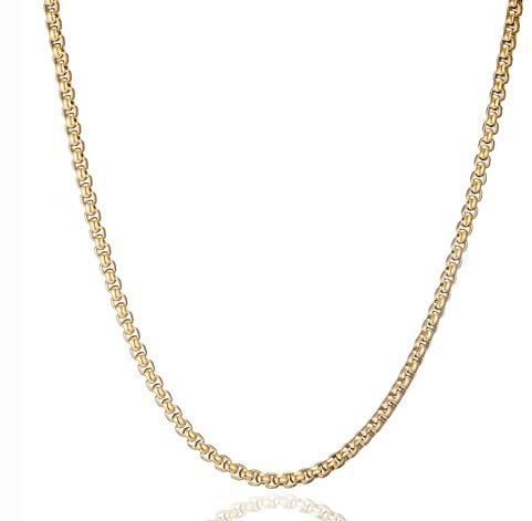 AFSTALR Herren Damen Edelstahl Gold kette Halskette Venetian link kette link collier 3mm-60cm box Kette für Männer Schmuck Link Chain Gold