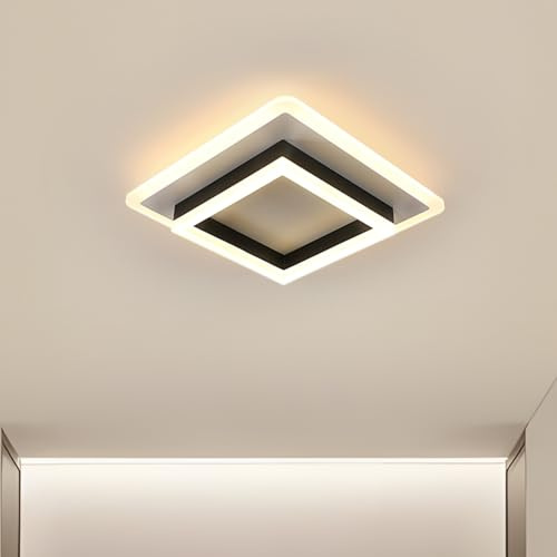 SENQIU LED Deckenlampe, 30W 3500LM LED Deckenleuchte Modern, Deckenbeleuchtung Acryl Schwarz Quadratisch für Flur Wohnzimmer Schlafzimmer Badezimmer Küche, 3000K Warmweiß