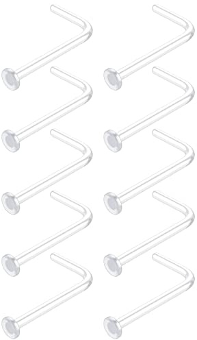 WildVibe 18g Clear Nose Studs for Work - L Shape Clear Nose Rings Piercing Retainers - Bioflex Plastic Nose Rings for Surgery - Flat Top 18 Gauge (1.0mm) 10pcs Pack