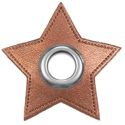 Ösen Patches Stern – 2 Stück – Lederimitat zum Aufnähen – 6 Farben – für Kordeln, Taschen, Turnbeutel, Kleidung – Patch mit Metallöse – DIY Nähzubehör für Deko & Accessoires (kupfer metallic)
