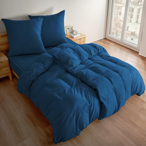 Deconovo Bettdecke Atmungsaktiv Bettwäsche Set Bettdecken Schlafzimmer Umweltfreundlich Bettbezüge 4teilig, 4tlg: 2 x 135 * 200cm + 2 x 80 * 80cm, Marineblau