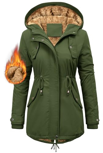 CMTOP Cappotto Donna Invernale con Cappuccio Foderati Giacca Antivento in Pile Termici Elegante Giubbotto Lungo Spessa Parka Cappotto Imbottito Casual con Tasche e Coulisse