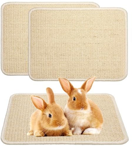 Uotey 2 Pieces Rabbit Scratcher Mat, Natural Sisal Cat Bunny Rabbit Scratching Pad, Rabbit Animal Scratch Pad Rug for Indoor Horizontal Cat Floor Scratching Mats Rug, Furniture Protector (Beige)