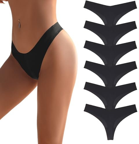flintronic String Tanga Damen Nahtlos, 6PCS, Seamless Slip, Frauen Nahtlose UnterwäSche, Unterhose No Show Microfaser, Ohne Naht Unsichtbare Unterhosen, Invisible Women Thong Underwear, M