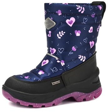 Enkidee Girls Size 10 US Waterproof Reflective Winter Snow Boots Slip Resistant (Toddler/Little Kid) Floral Pink and Purple Hearts Pattern