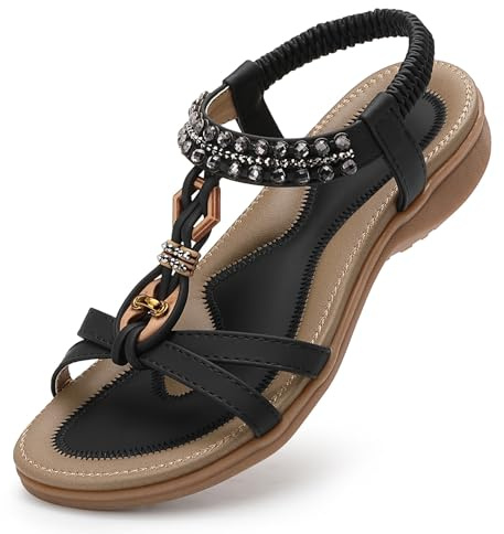 Littleplum Sandaler Kvinnor Platta Sommar Sandaler Strass Pärlstav Böhmen Sandaler Fritidsskor Kvinnor Strandskor Sandaler