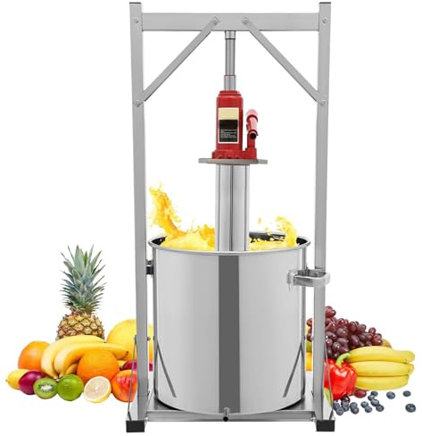 Pressoir À Vin De Fruits, Presse À Vin en Acier Inoxydable 22 L/5,81 Gal avec Seau Filtrant, Broyeur De Raisin Manuel pour La Fabrication du Vin Pressoir À Vin De Fruits