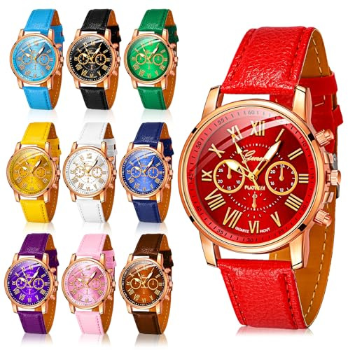 Yinkin 10 Pcs Assorted Platinum Watch Quartz Watch Sets for Women Men