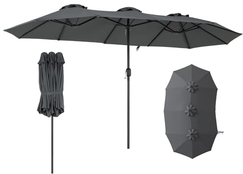 COSTWAY Ombrellone da Giardino Doppio 375 x 215 cm, con Manovella, Anti-UV, 12 Stecche Metalliche, per Terrazza, Piscina e Cortile (Grigio, 375 x 215 cm non luci)