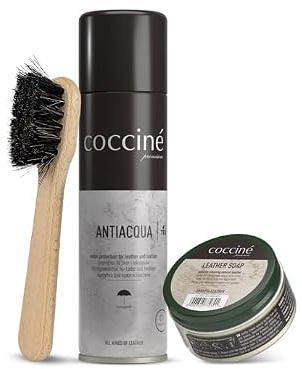 Coccine - Kit Entretien Chaussures 3-en-1, Imperméabilisant Universel, Savon Nettoyant avec Brosse, Soin du Cuir Lisse, Nettoyage et Protection, Chaussures Élégantes et Casual