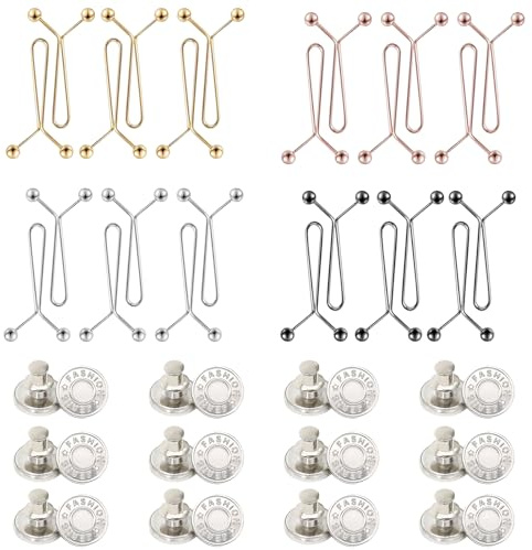 24 Piezas Ajustador Cintura Pantalon + 12 Piezas Botones para Vaqueros, Botones para Vaqueros Presion, Jeans Knöpfen Stifte, Clips para Pantalones, Trousers Tight Clip, Waist Knots Jeans
