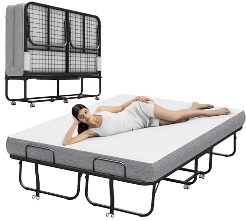 Espsilto 75''x54'' Foled Bed with Mattress, Full Size Rollaway Bed, Comfortable Sleep for Guest, Easy to Store, Simple Hospital Bed, for School Use