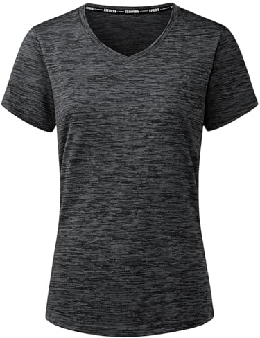 Peakwell Women's Gym T-Shirts Short Sleeve Running Tops V Neck Sport Shirts | V Neck, Short Sleeve, Quick Dry, Lightweight, Moisture Wicking, for Running, Gym, Walking, Hiking, Camping, Outdoor Sports
