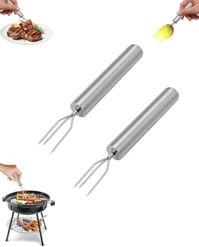LEEQ 2 pezzi forchetta per patate con rivestimento con 3 rebbi, in acciaio inossidabile, riutilizzabile come spiedino di mais, aiuto per pelare (acciaio inossidabile)