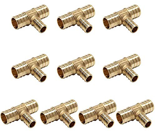 Efield - Confezione da 10 raccordi a T riduttori in ottone da 3/4 x 3/4 x 1/2, senza piombo, 10 pezzi