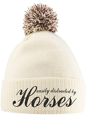 SaveThePeople Cappello da Equitazione Facilmente distratto da Cavalli, Accessorio per Equitazione, Regalo per Ragazze Amanti dei Cavalli, Berretto Invernale per Ragazze off White Mocha Taglia Unica