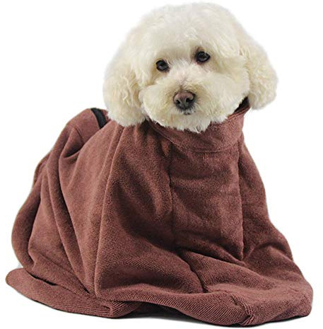 Pet Towel Dry Bag,Dog Fast Dry Bag, Fast Drying Bath Towels Super Absorbent Pet Cat Bath Robe Towel XS, Brown