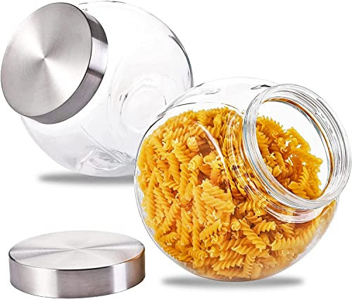 WUWEOT 2 Pack Glass Candy Jar, 2.2L Cookie Jar with Lid Clear Candy Container, Kitchen Countertop Penny Canning Jars for Cookies, Snacks, Cakes, Food Safe, Wide mouth Opening