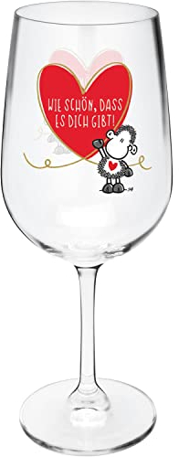 Sheepworld Weinglas Motiv Herz | Glas mit Motivdruck, 40 cl, Mehrfarbig | Geschenk, lustige Überraschung, Party | 47830