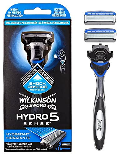Wilkinson Sword 5 Klingen Rasierer mit 2 Ersatzteilen und Gleitgel-Schmierbändern, Blau, 1 Stück