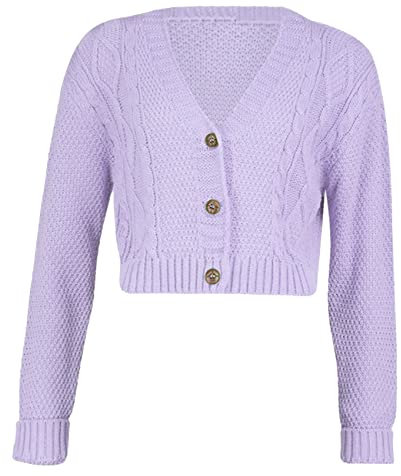 FASHION 7STAR Strickjacke mit V Ausschnitt für Damen, mit 3 Knöpfen, Freizeitkleidung, Crop Top, für Damen, Flieder