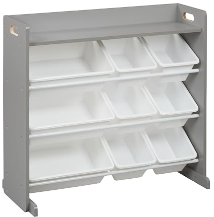 ECR4Kids 3-Tier Organizer with Shelf and 9 Bins, Toy Storage, Grey/White