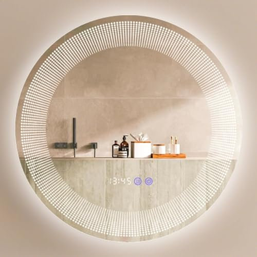 RELAX4LIFE Miroir Salle de Bain Rond φ60 CM avec Éclairage Tricolore 3000-6500K, Luminosité Réglable, Miroir LED Salle de Bain Anti-Buée avec Fonction Mémoire, Interrupteur Tactile