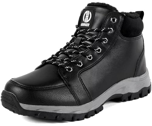 GURGER Bottes Homme Hiver Imperméable Fourrées Chaude Cuir Bottes de Neige Après Ski Bottines l'hiver Montante Chaussures de Randonnée Noir Taille 45