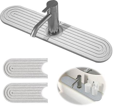 Tapete Fregadero Cocina, Protector Contra Salpicaduras para Fregadero, Alfombrilla Absorbente para Grifo de Cocina, Alfombrilla para Fregadero de Cocina, Baño, Lavabo, Gris, 45*10cm