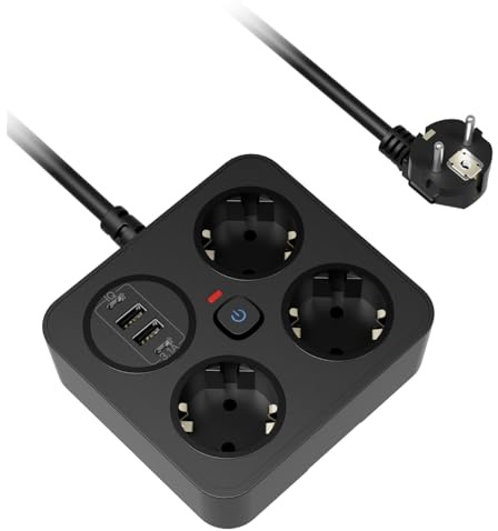 3M Steckdosenleiste einzeln schaltbar,3 Fach Mehrfachsteckdose mit 2 Type_C+2 USB-C(3.4A 5V),Steckdosenleiste,mit Überstromschutz und Kinderschutz,Steckerleiste mit Schalter für Zuhause,Büro (Schwarz)