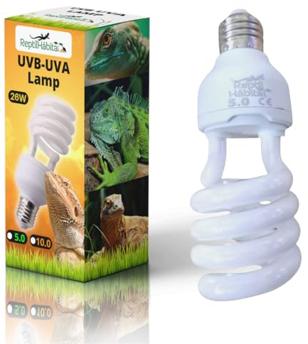 ReptilHábitat UVB 10.0 UVA 26W Lampe für Terrarien mit Reptilien, Pflanzen und Schildkröten, E27-Lampe – Ideal für Schildkröten und Bartagamen