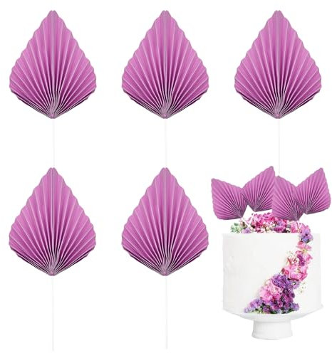 Bliceon 6 Pcs Purple Palm Leaf Fans Cake Toppers - Tropical Palm Leaf Cupcake Picks and Decorations for Baby Showers, Weddings, Birthdays, DIY Crafts - Party Supplies