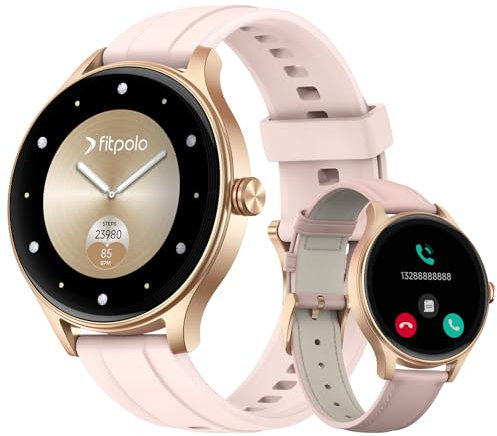 Smartwatch Damen Rund, 1,27″ AMOLED-Display Smart Watch mit Telefonfunktion/KI-Sprachassistent, Fitnessuhr 120+ Sportmodi IP68 Wasserdicht, Fitness Tracker mit SpO2 Schrittzähler Schlafmonitor