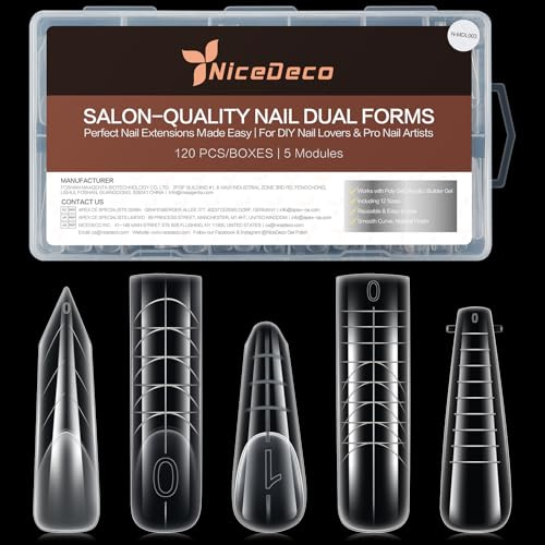 Nicedeco Poly Extension Gel Dual Nail Forms, 120pcs Nail Molds for Builder Extension, 5 Style 12 Size Dual Forms for Gel Nail Tips Nail Art Design Salon DIY Kit 3