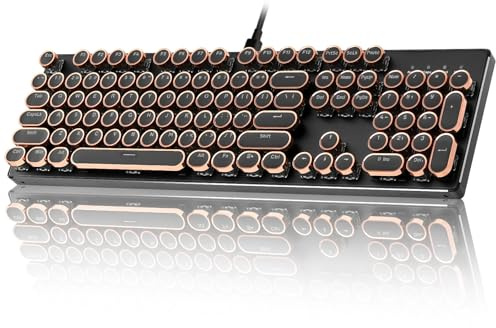 YUNZII QL108 Tastiera Meccanica Gaming Stile Macchina da Scrivere, Retroilluminata RGB Hot-Swap, Cablata USB con Tasti Tondi Retro e Pannello Metallico (Nero, Onyx Tactile Switch)