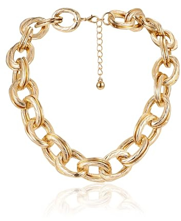 Sllaiss Klobige Goldkette für Frauen – 14 Karat vergoldet Trendige Statement-Ketten Hypoallergen klobige Kette Große kubanische Gliederkette Schmuck Punk Hip Hop Choker für Frauen Männer