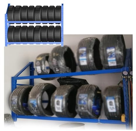Présentoir à pneus pour voiture et camion - Étagère à pneus avec grande capacité de charge pour le stockage dans le garage (1 niveau, 200 x 55 x 140 cm)