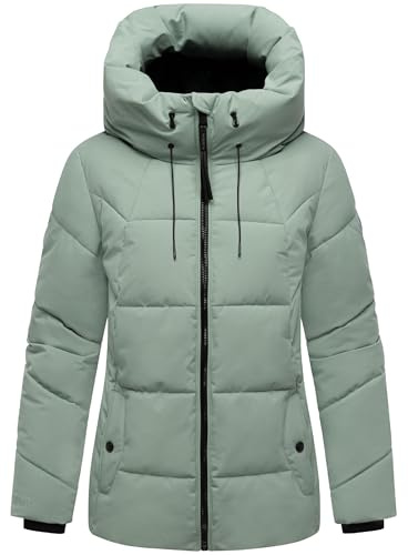 MARIKOO Damen Winterjacke warme Steppjacke mit verstellbarer Kapuze Kuscheltatze XVI Smokey Mint Gr. L