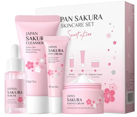 4 Pièces Ensemble De Soins Du Visage, Ensemble De Soins De La Peau Pour Le Visage Complet Hydratant Avec Nettoyant, Sérum, Soin Nourrissant Yeux, Crème Hydratante, Coffret Soin Visages Femme
