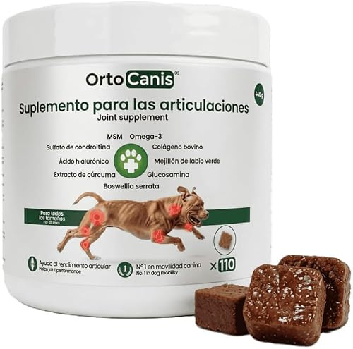 Antiinflammatoriskt kondroprotektivt tillskott för hund Ortocanis – glukosamin, kondroitin, MSM, Omega-3, hyaluronsyra, gurkmeja, Boswellia Serrata, kollagen, vitamin E och C, magnesium och zink