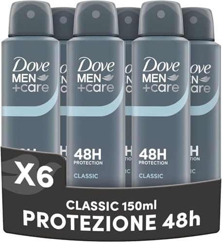 Dove Men+Care Deodorante Spray Classic, Antitraspirante Uomo, Protezione Fino a 48 Ore, Formula Delicata sul Microbioma della Pelle, Senza Alcol, Profumazione Fresca, 6x150ml
